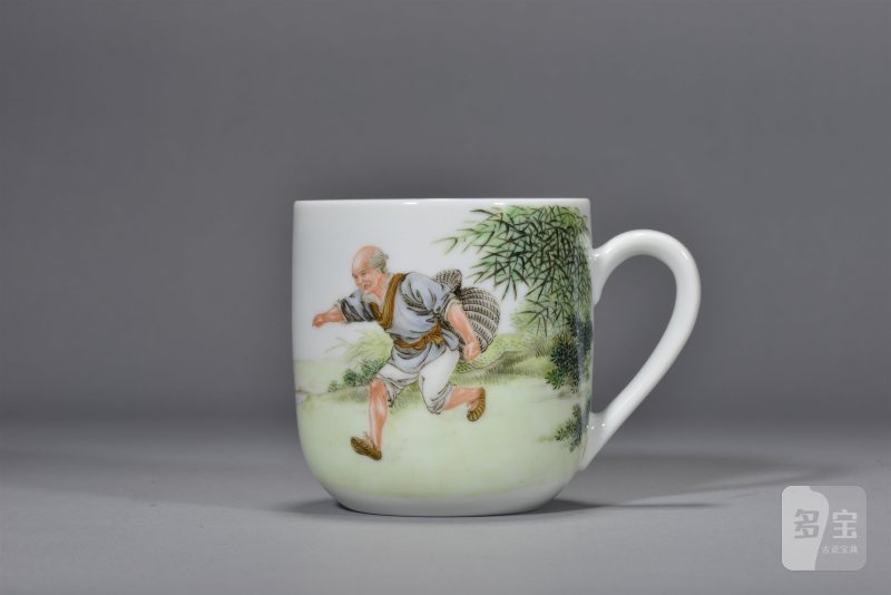 五十年代 王大凡粉彩「渔翁得利」茶杯 - 图4